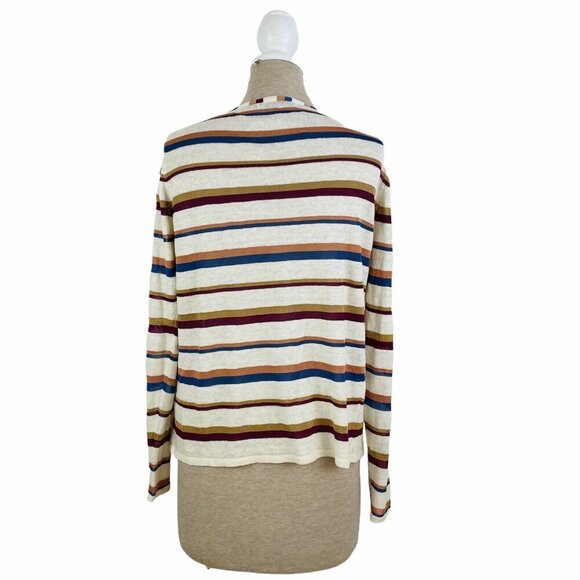 Zara Womens 70s Retro Style Striped Cardigan M Viscose Linen Knit Open Front - Picture 4 of 11